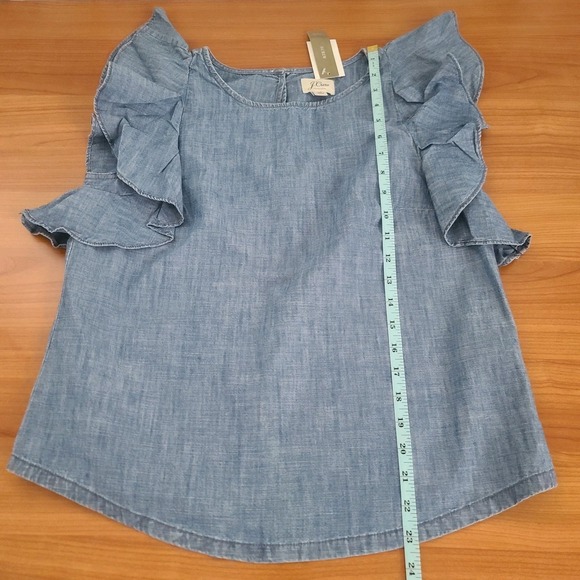 J.Crew Women's Blue Chambray Ruffle Blouse Size 6P – Lightweight Summer Top - Picture 4 of 7
